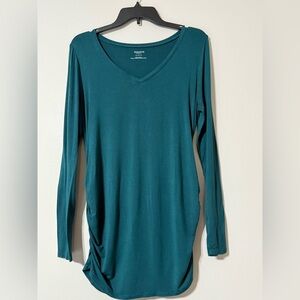 Motherhood Maternity Teal V-Neck Ruched Long Sleeve Top - Size M